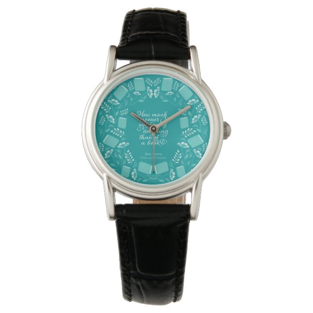 Montre Citation florale turquoise Fierté et préjudice (devant)