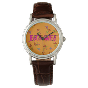 Montre Citation 'Jesus Saves' Impression Florale sur Fond