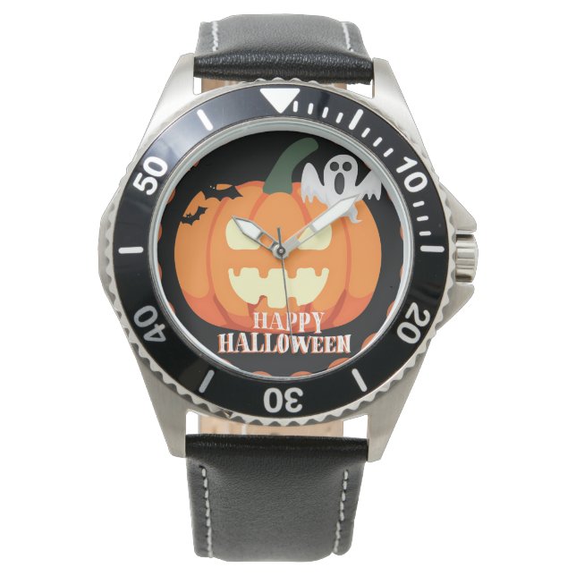 Montre Citrouille éffrayant et horloge d'Halloween fantôm (devant)