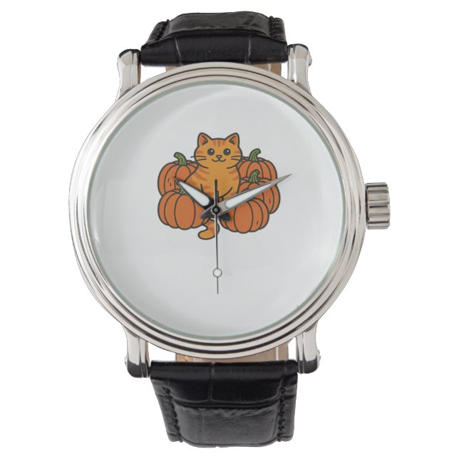 Montre Citrouille orange Kitty Chat Magique T-Shirt surdi (devant)