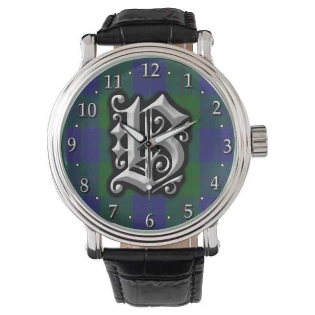 Montre Clan Barclay Lettre B Monogramme Chasse Tartan (devant)