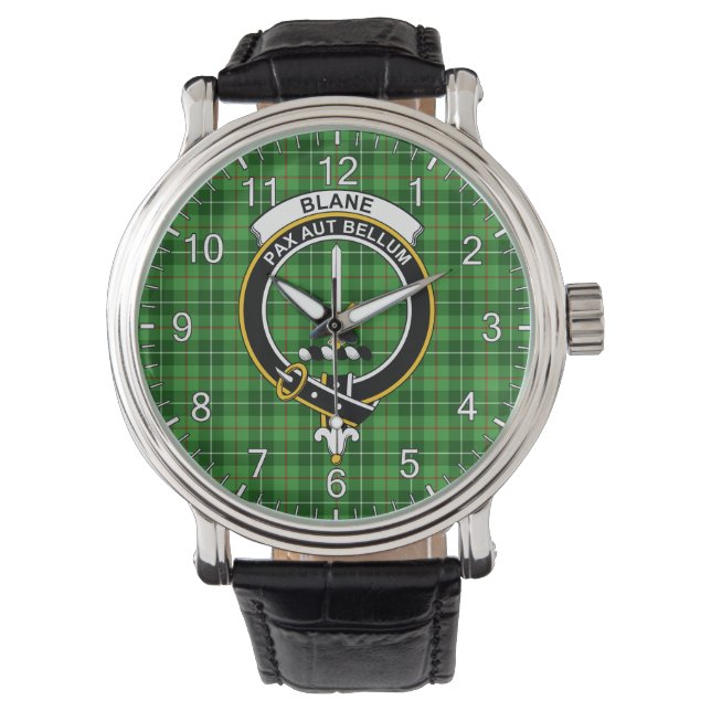 Montre Clan Classique Sans Temps Blane Tartan Badge Plaid (devant)