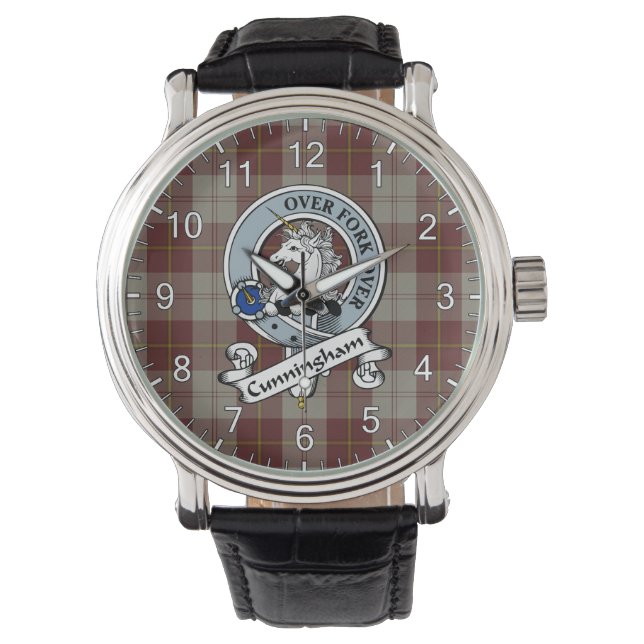 Montre Clan classique sans temps Cunningham Burgundy Badg (devant)