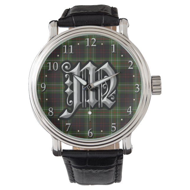 Montre Clan MacDiarmid Lettre M Monogram Chasse Tartan (devant)