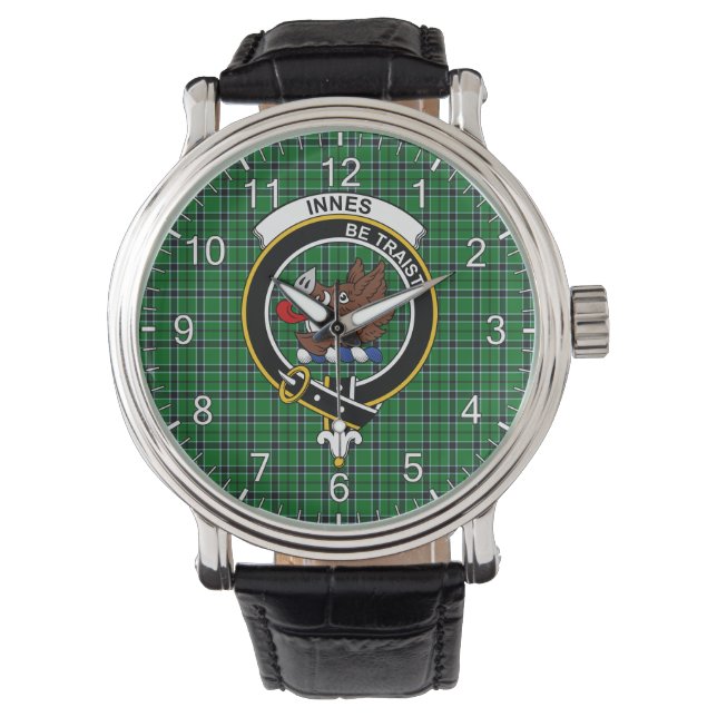 Montre Clan Sans Temps Classique Innes Chasse Tartan Badg (devant)