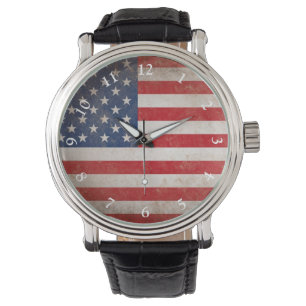 Montre Classic Vintage American Flag avec chiffres