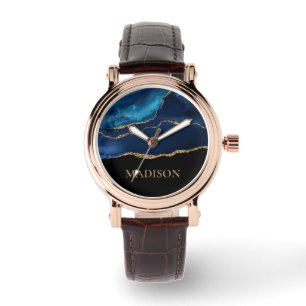 Montre Classieux Bleu Nuit Or Pailleté Noir Prénom