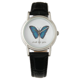 Montre classique en cuir bleu papillon