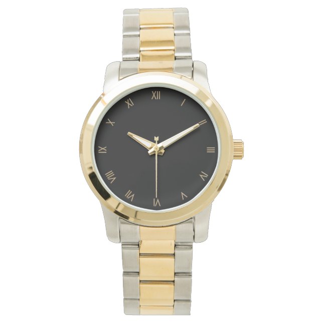 Montre Classy Black w Gold Roman Numeral Wristwatch (devant)