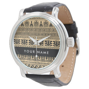 Montre Clé grecque, Méandre mixte, Marron, Votre nom