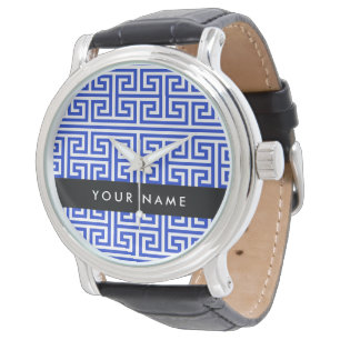 Montre Clé Méandre Grecque H Bleu, Votre Nom, Personnalis