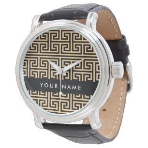 Montre Clé Méandre Grecque H Brun, Votre Nom, Personnalis