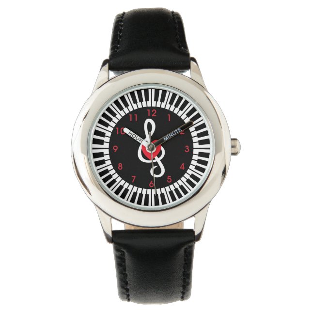Montre Clés de piano élégantes notes de coeur et de musiq (devant)