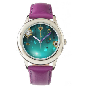 Montre Clés squelette antiques sur fond vert