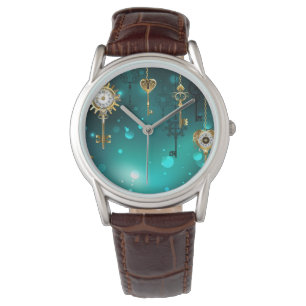 Montre Clés squelette antiques sur fond vert