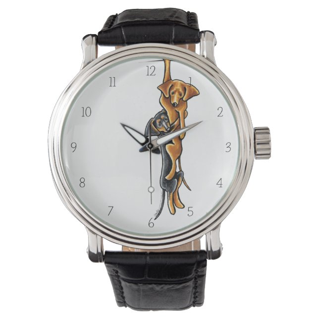 Montre Clingy Dachshund Smooth Black/Tan Red (devant)