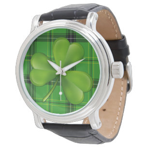 Montre Clover vert brillant à 3 feuilles sur tartelé