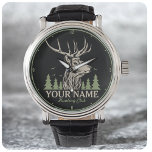 Montre Club de chasse personnalisé Hunter Deer Elk Antler<br><div class="desc">Design personnalisé Hunter Deer Elk Antler Hunting Club - Elk with Antlers,  Green Pine Trees,  Big Game Rack - Personnaliser avec votre nom ou texte personnalisé!</div>