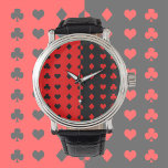 Montre Clubs, pique, coeur, diamants - cool<br><div class="desc">Design cool en noir et rouge pour tous les fans de poker et de pont et tous ceux qui aiment les symboles de la carte à jouer! Bonne idée cadeau pour lui !</div>