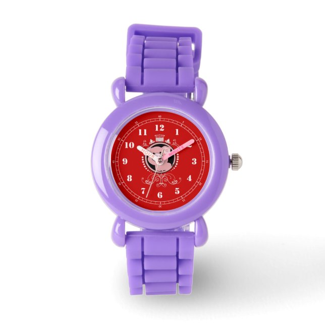 Montre Cochon rose avec motif ornemental (Recto)