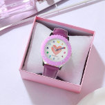 Montre Coeur d'aquarelle personnalisé pour enfant<br><div class="desc">Une montre colorée pour vos enfants qui apprennent à dire l'heure. Les couleurs arc-en-ciel et le coeur d'aquarelle rose le rendent très dynamique et amusant. Mettez facilement à jour le nom. Vous pouvez également modifier le style de police,  la taille,  la couleur et le placement si vous le souhaitez.</div>