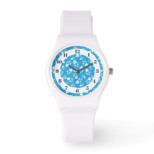Montre Coeur de fleur bleu avec fleurs motif