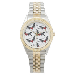 Montre Coeur d'Halloween avec ailes de chauve-souris noir