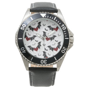 Montre Cœur d'Halloween avec ailes de chauve-souris noire