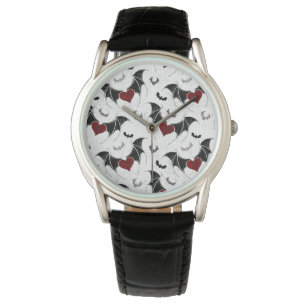 Montre Cœur d'Halloween avec ailes de chauve-souris noire