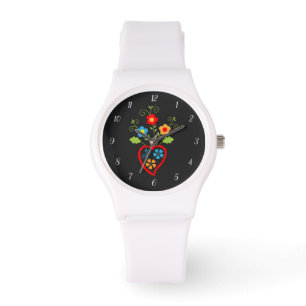 Montre cœur en fleurs portugais folklorique