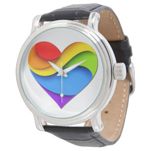 Montre Coeur en forme de SlipperyJoe arc-en-ciel rouge or