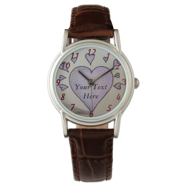 Montre coeur et petit coeur violet peinture romantique (devant)