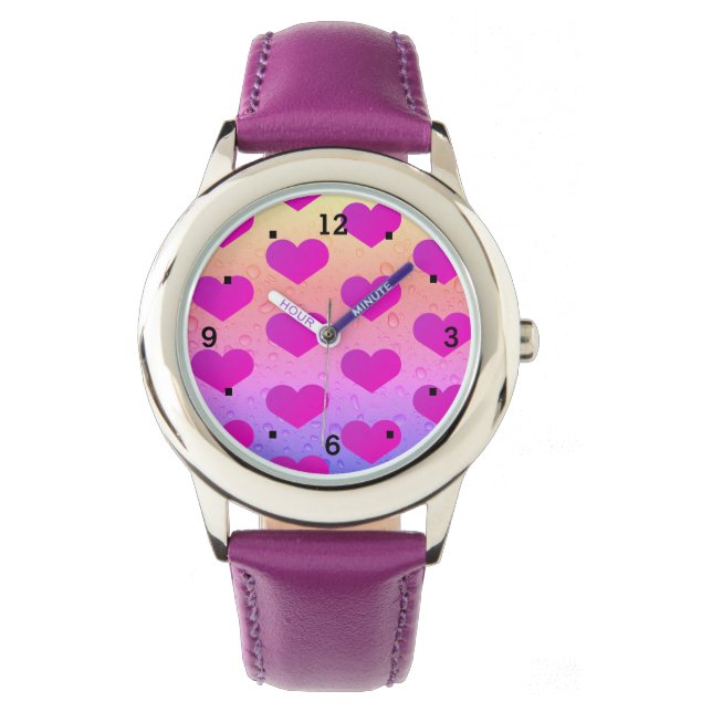 Montre Coeur rose amour arc-en-ciel (devant)