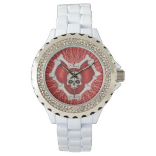 Montre Coeur rouge foncé gothique avec os crâne ligne spi
