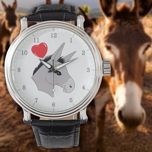 Montre Coeur rouge mignon tête d'âne (Cute Donkey Head Red Heart Watch)