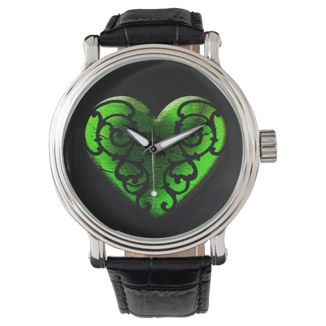 Montre cœur vert de la Saint-Patrick Goth (devant)