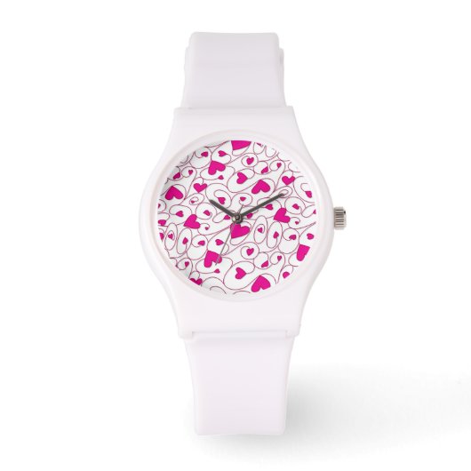 Montre Coeurs bouclés rose et blanc (Recto)
