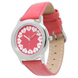 Montre Coeurs de Saint-Valentin rouge et blanc avec nombr