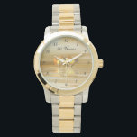 Montre Coeurs d'or<br><div class="desc">Une jolie idée cadeau Anniversaire pratique, cette montre a mon design original de coeurs dorés flottant sur l'eau avec un texte changeant qui dit "50 ans".</div>