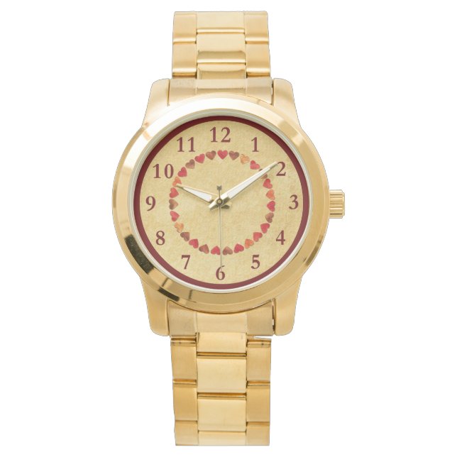 Montre Coeurs Feuilles Automne Sur Vieux Papier (devant)