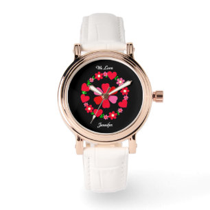 Montre Coeurs floraux roses élégants, Saint Valentin avec