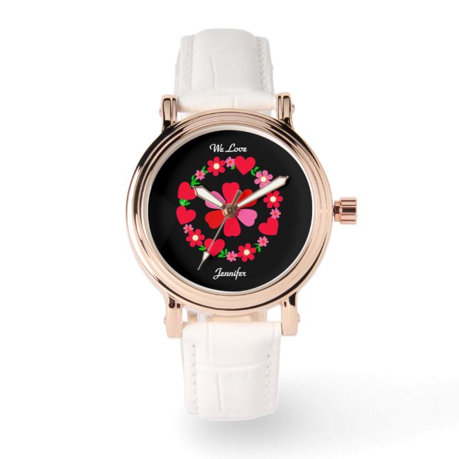 Montre Coeurs floraux roses élégants, Saint Valentin avec (Recto)