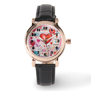 Montre Coeurs lunaires et lettres d'amour Motif