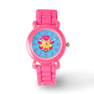Montre Coeurs mignonnes roses, et fleurs monogrammes enfa