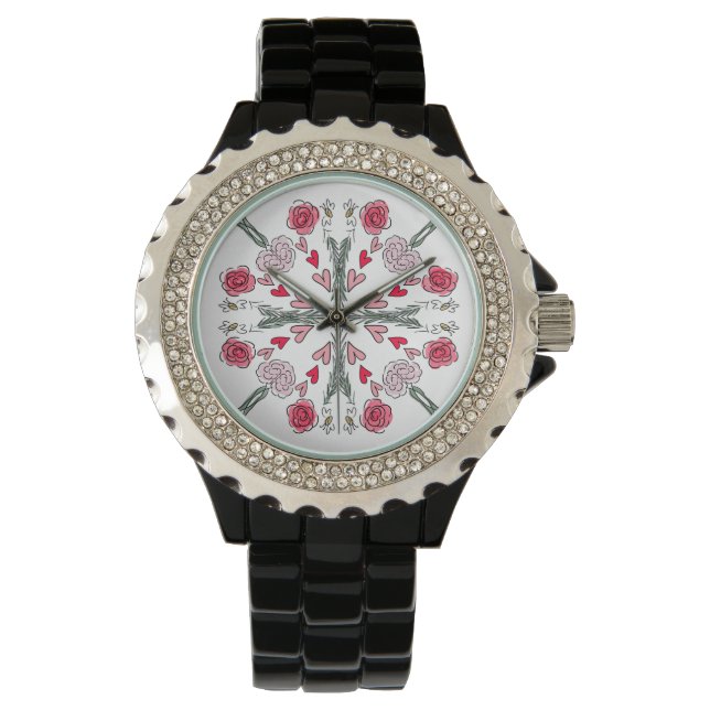 Montre Coeurs mignons Abeilles Roses Romantique Doodles f (devant)