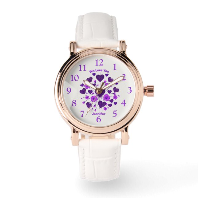 Montre Coeurs mignons pourpres pour la Saint-Valentin (Recto)