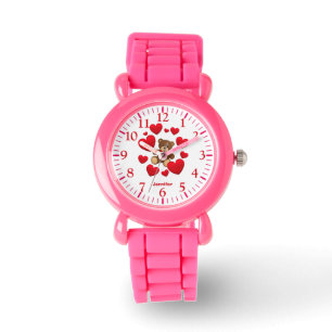 Montre Coeurs mignons roses ceintures, et nom d'ours en p