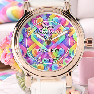 Montre Cœurs modernes colorés Saint-Valentin personnalisé