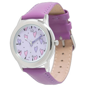 Montre Coeurs rose et violet