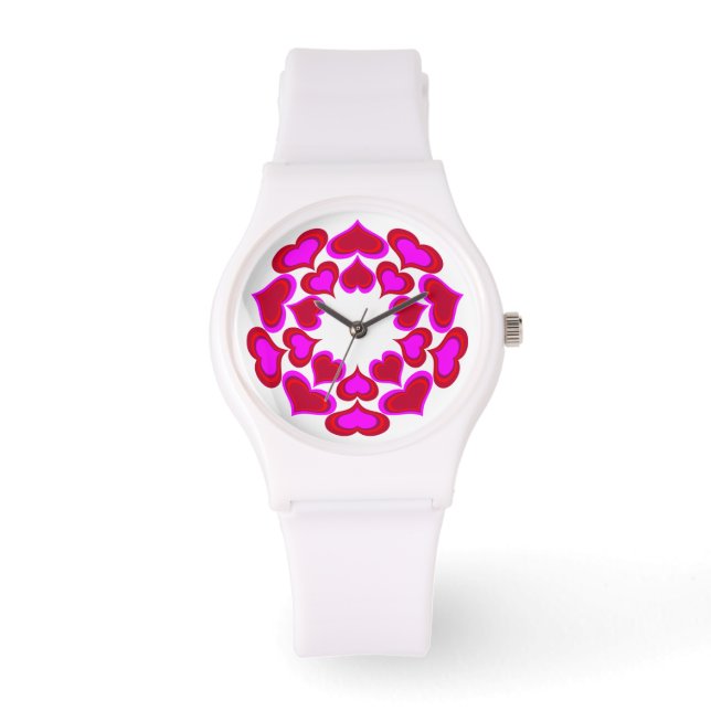 Montre Coeurs roses chauds Moderne (Recto)